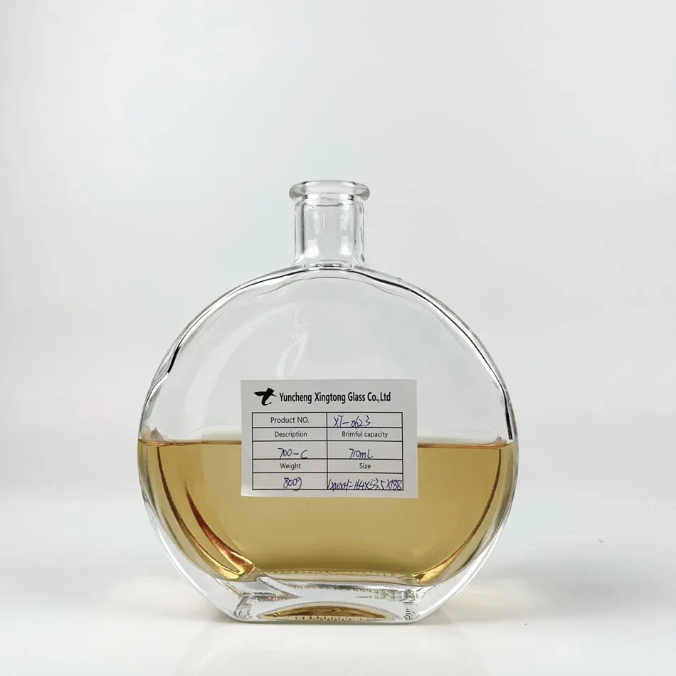 700 ml 800 g Zaoblené kruhové Nummular Tequila Gin Brandy Skleněné lahve s T korkem